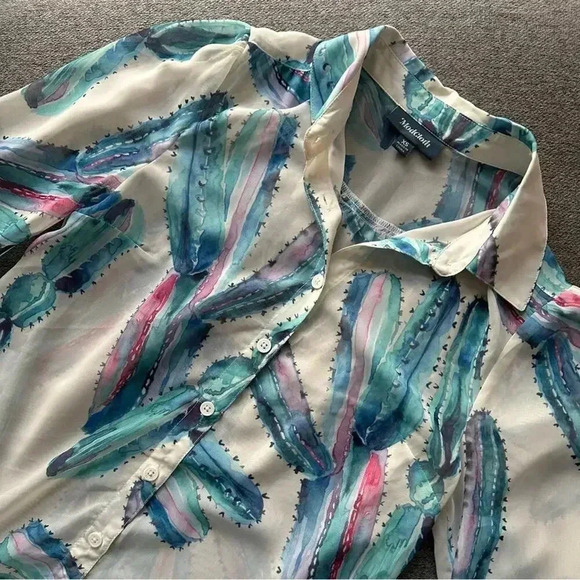 ModCloth Button Down Watercolor Cactus Shirt XS - Picture 5 of 6